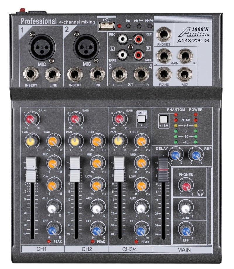 AUDIO 2000'S Audio2000'S AMX7303- Professional Four-Channel Audio Mixer with USB and DSP Processor - Image 1